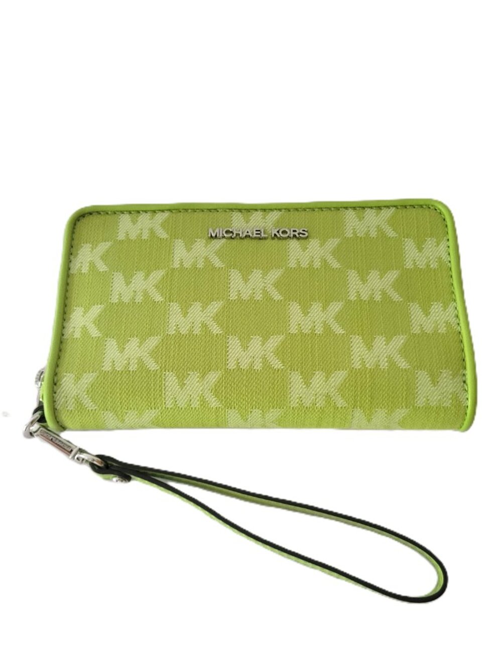 Michael Kors Jet Set Travel Large MK Jacquard Flat Multifunction Phone Case Lime